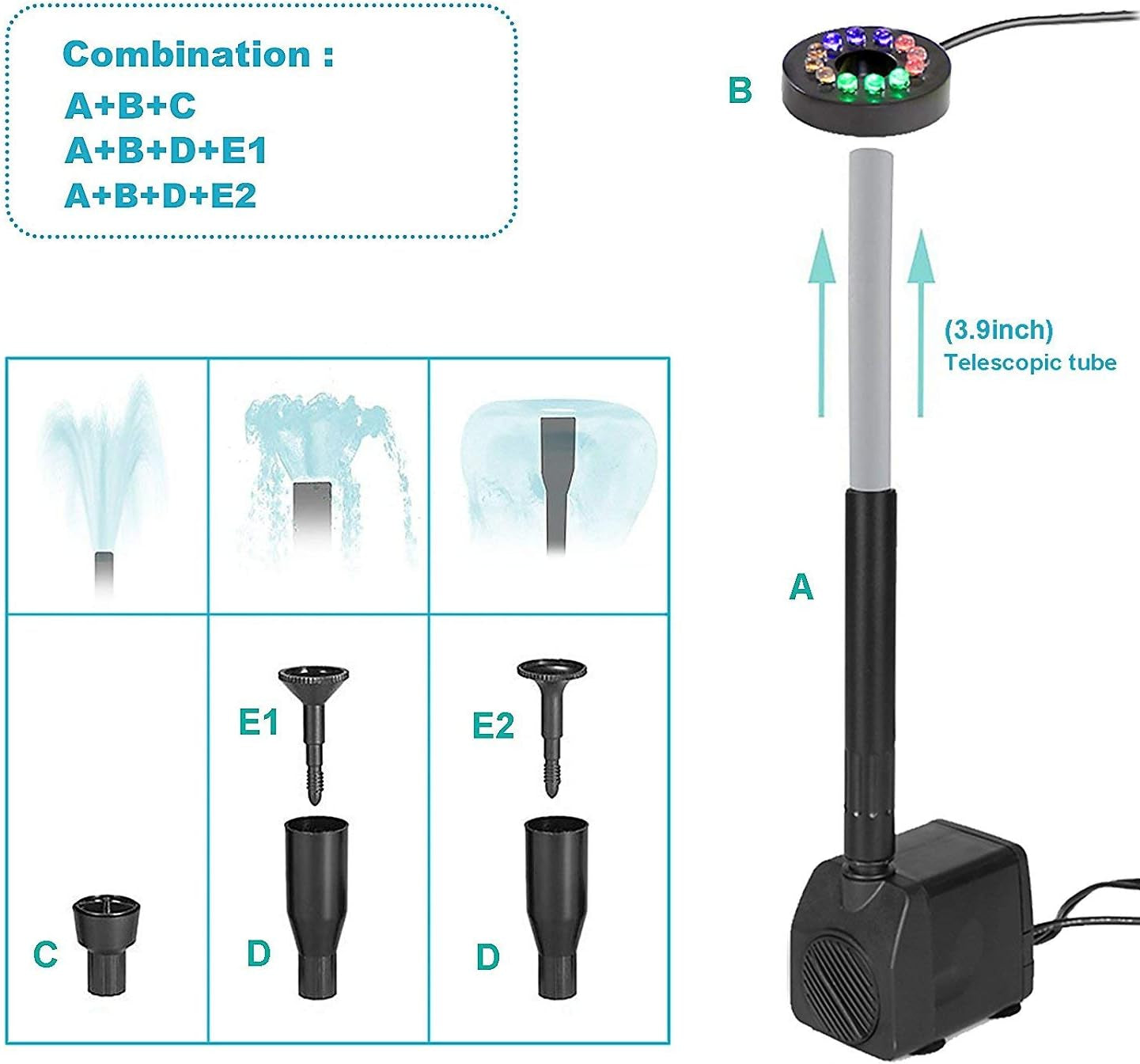 Mountain Ark 10W Pompa Underwaterfountain 500L / H Con Illuminazione Led