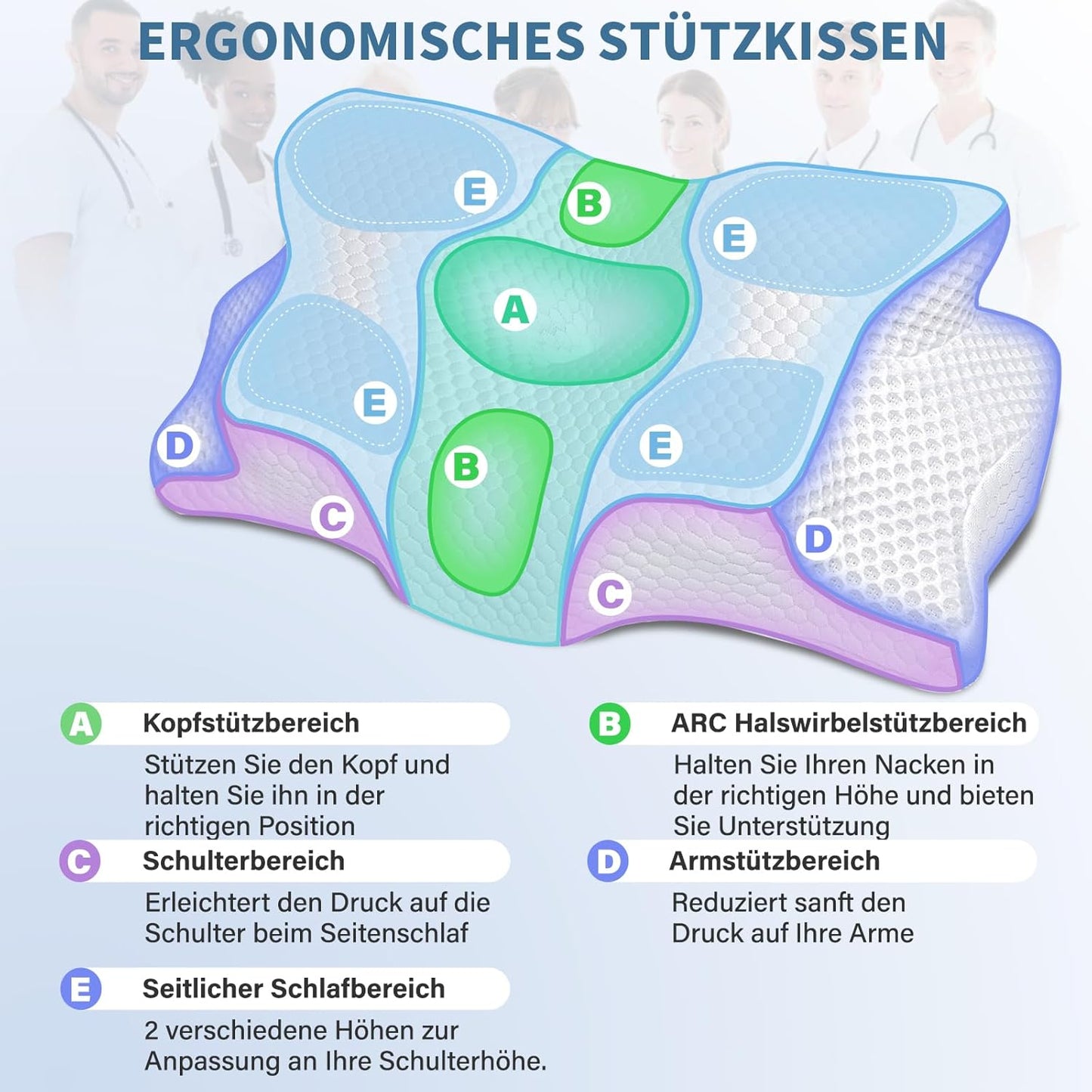 Cuscino Cervicale per Dormire Cuscino Memory Foam, Cuscino per Cervicale Ergonomico Di Sostegno per Il Dolore Al Collo E Alle Spalle Con Federa in Seta Di Ghiaccio