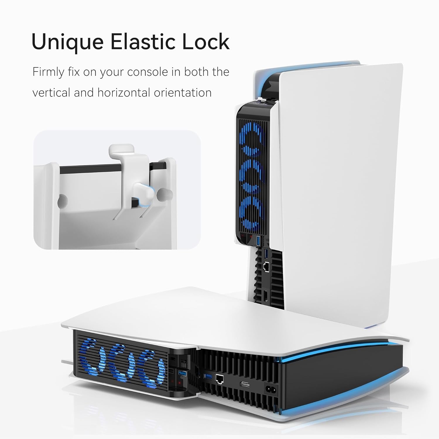 Accessori Di Raffreddamento per PS5, Ventola Di Raffreddamento  PS5 Con LED, Controllo Automatico Della Velocità E Hub USB 3.0 per Dischi PS5 Ed Edizione Digitale, Non per PS5 Slim (Bianco)
