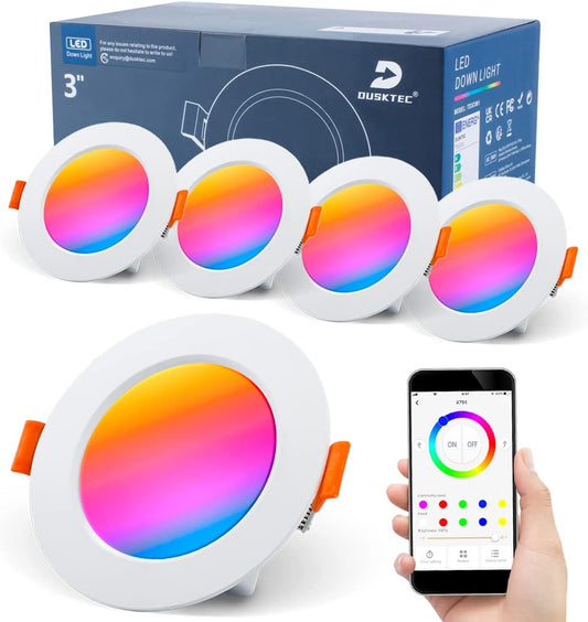 4X Faretti LED RGB Da Incasso per Cartongesso Smart, 220V Faretti LED Soffitto Alexa Con Bluetooth APP 7 Watt Colorati, Dimmerabile Cambia Colore per Cromoterapia Doccia Bagno