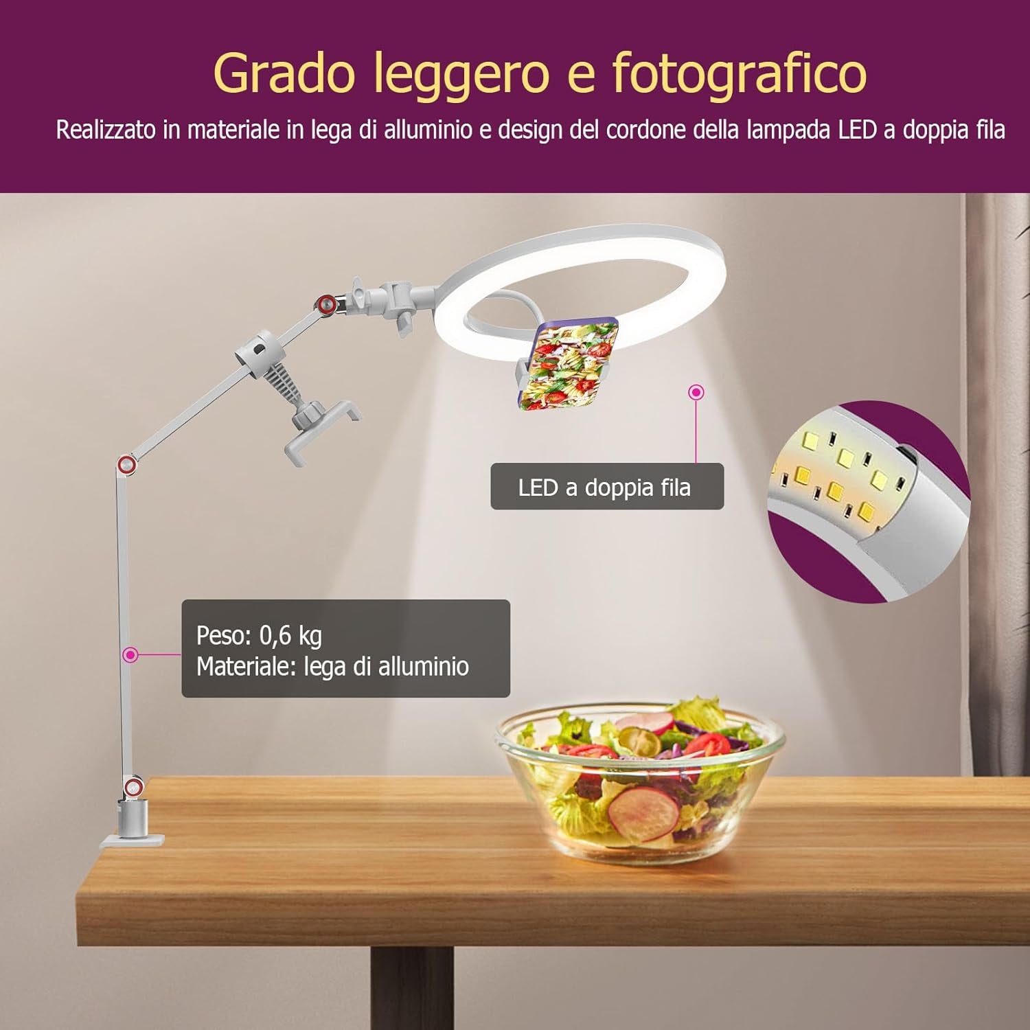 Ring Light Da 10'' per L'Ufficio Con Supporto E Supporto per Telefono, Tripod Ring Light, Lampada per Videoconferenza Con Braccialetto Dell'Ufficio Regolabile per Youtube, Tiktok (Bianco)