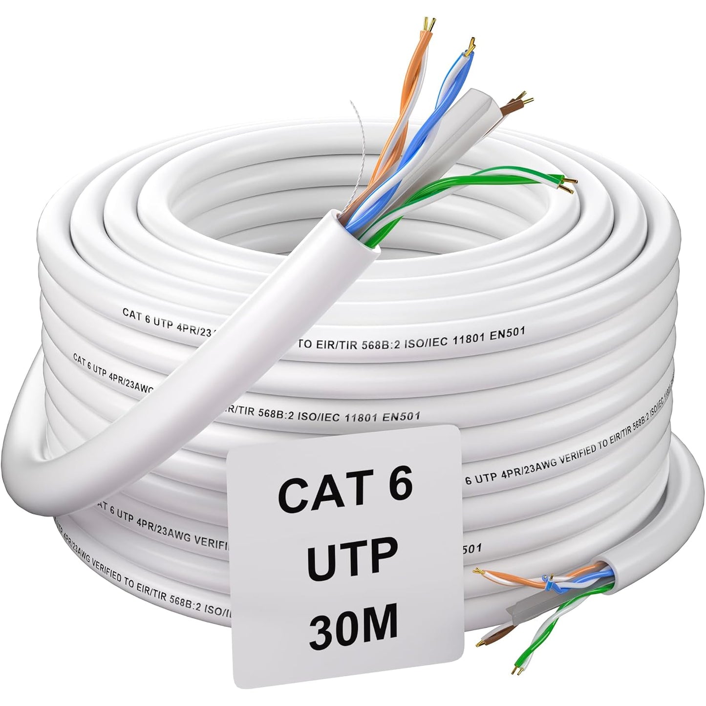 Cavo Ethernet 30 Metri, Cavo Di Rete Cat 6 Esterno Gigabit Bobina Cavo LAN UTP Cavo LAN 23AWG Cavo Internet Bianco Cavo Patch Lungo