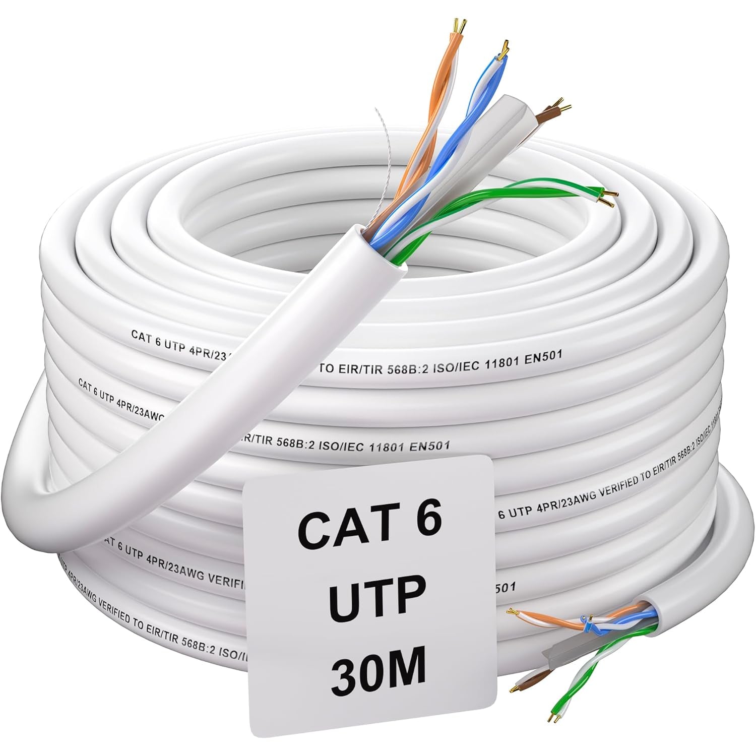 Cavo Ethernet 30 Metri, Cavo Di Rete Cat 6 Esterno Gigabit Bobina Cavo LAN UTP Cavo LAN 23AWG Cavo Internet Bianco Cavo Patch Lungo