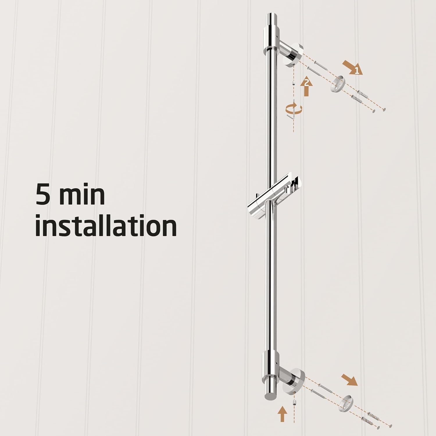 Colonna Doccia Saliscendi Doccia Acciaio Inox, Asta Doccia Con Supporto Soffione Regolabile, Lucido 100CM, F209S100-PS