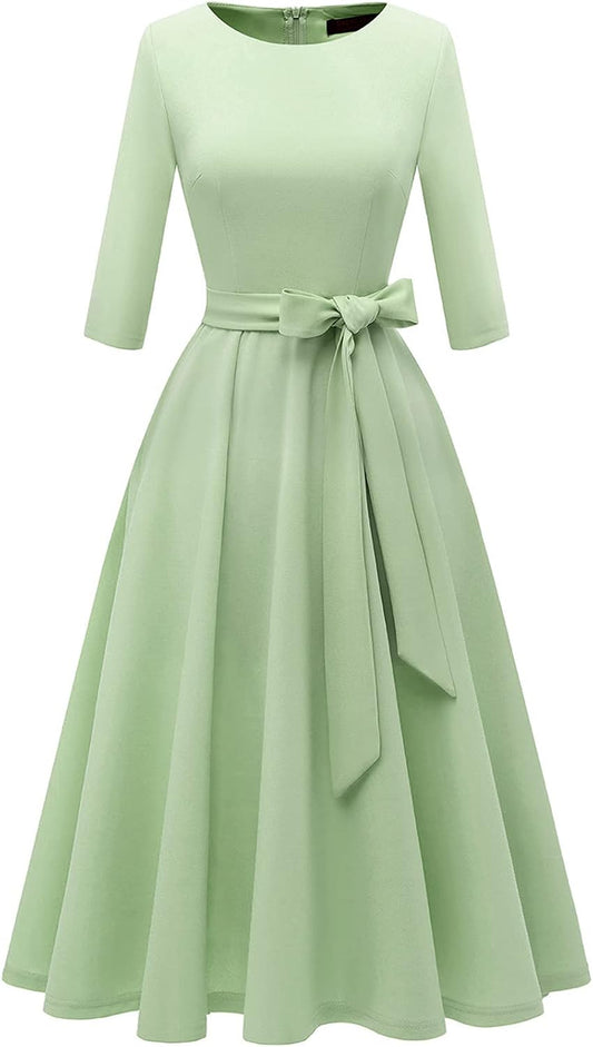 DRESSTELLS Abiti Rockabilly da donna Girocollo con maniche a 3/4 Abito festivo Abito da cocktail midi a trapezio vintage retrò swing