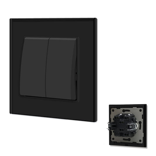 Interruttore Della Luce a 2 Scomparti, 1 Via, in Vetro, Interruttore On/Off, Interruttore Da Incasso, Colore Nero