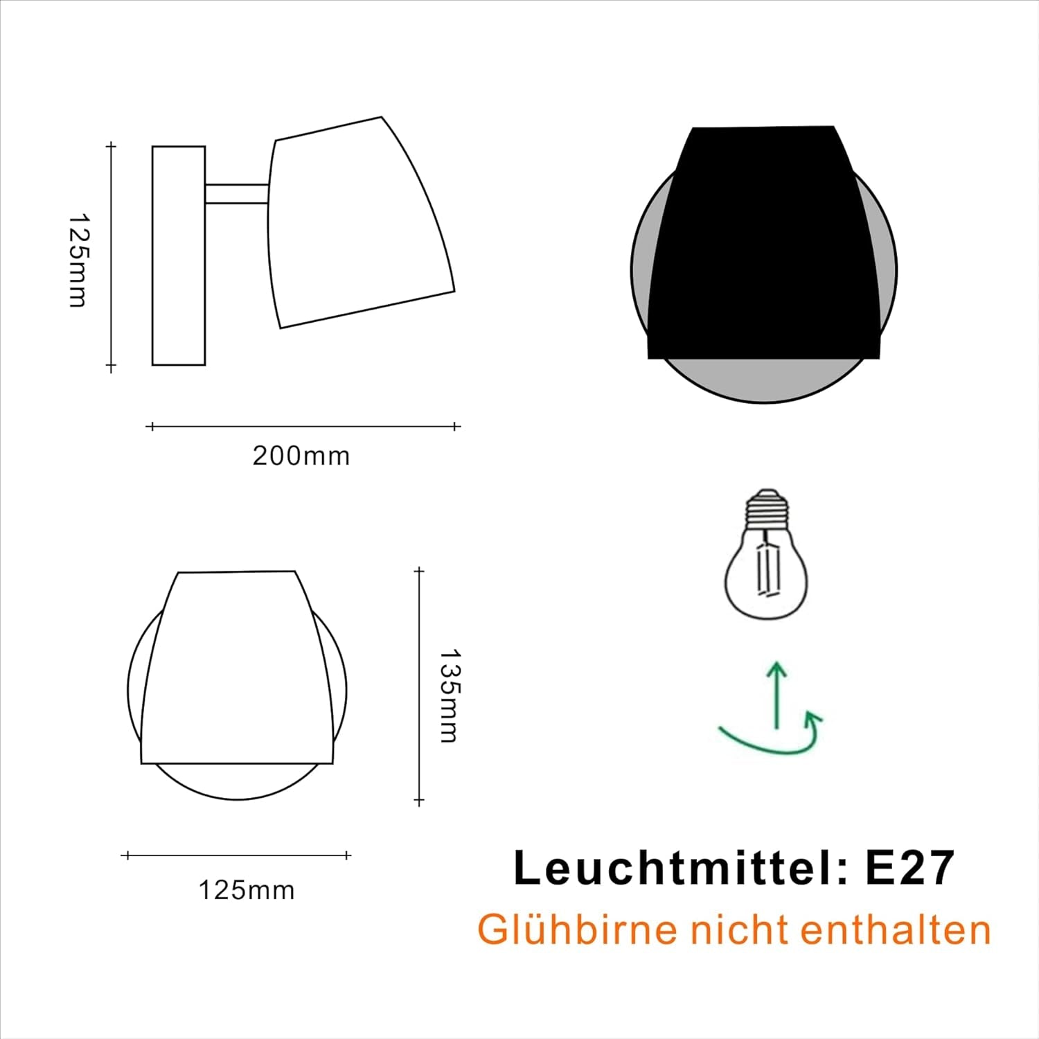 Lampada Da Parete Con Interruttore Nero,Lampada Da Parete in Legno Industriale, Paralume in Alluminio Ruotabile,Lampada Da Parete Moderna Interni per Camera Da Letto,Soggiorno,Corridoio,E27 1Pack