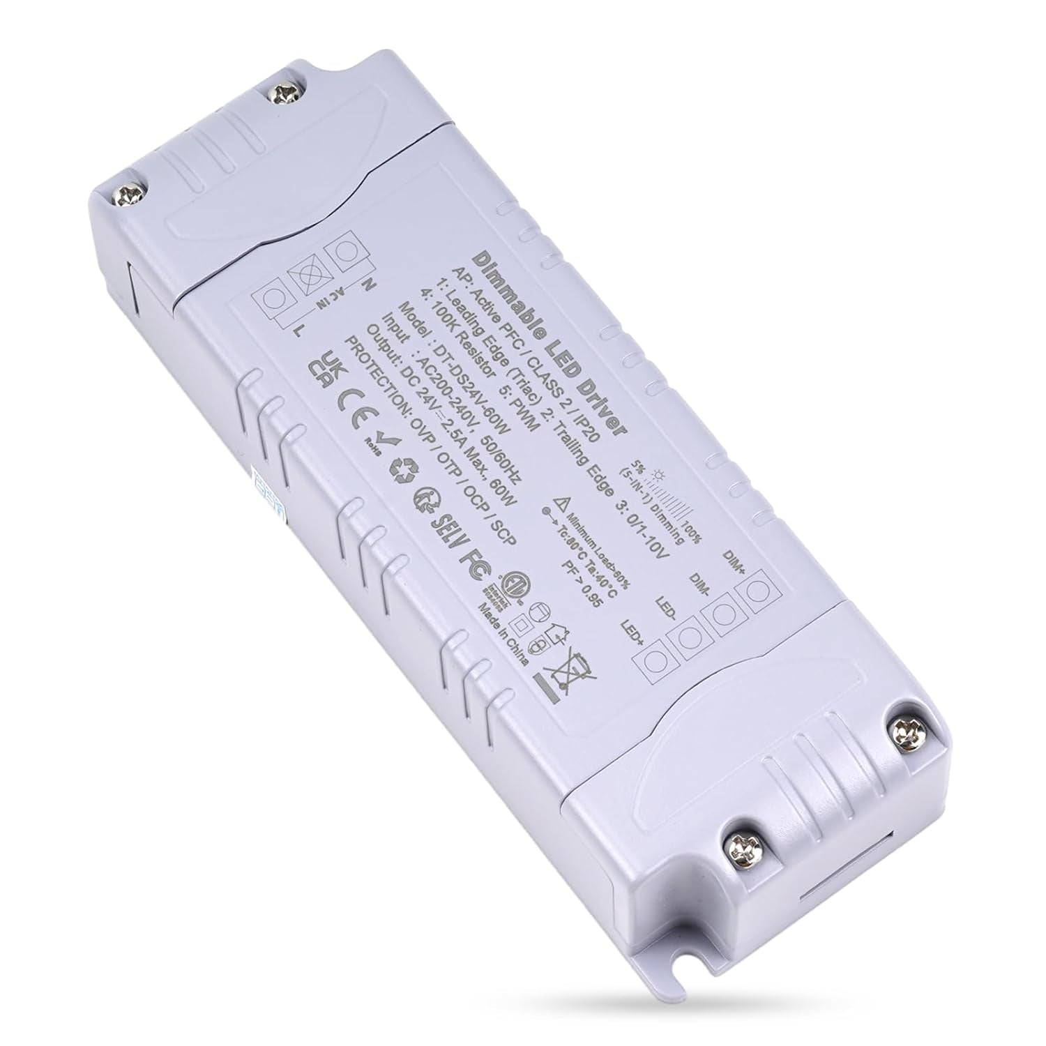 Trasformatore LED 24V 60W Dimmerabile, Triac & 0-10V&1-10V & PWM & Resistenza Da 100K, Alimentatore 24V 2.5A Di Tensione Costante, Driver LED AC 220V to DC Trasformatori Di Bassa Tensione