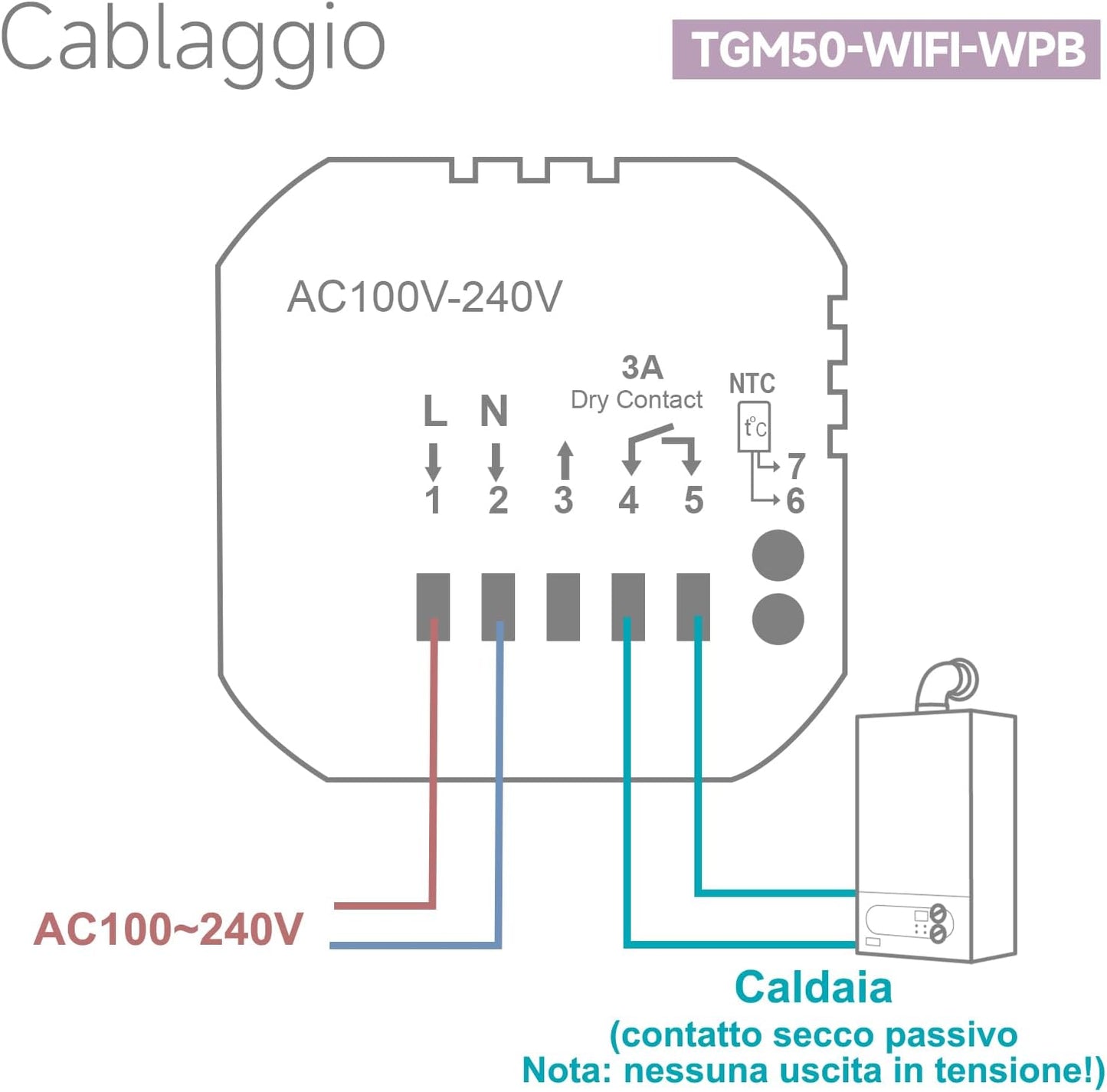 Termostato Wifi per Caldaia,Termostato Con Alexa Controllo Vocale,Termostato Tuya Programmabile Settimanale Intelligente, Termostato Domestica Inteligente TGM-50WPB 3A