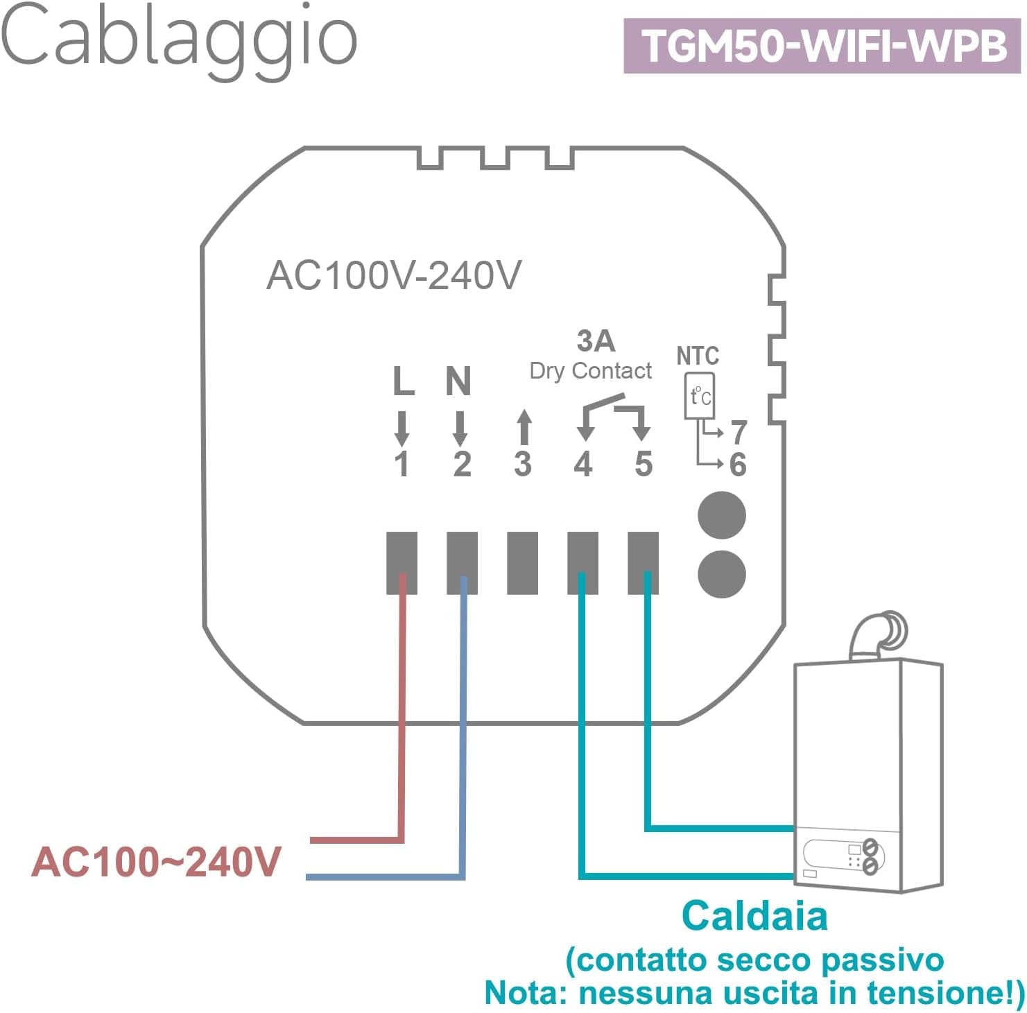 Termostato Wifi per Caldaia,Termostato Con Alexa Controllo Vocale,Termostato Tuya Programmabile Settimanale Intelligente, Termostato Domestica Inteligente TGM-50WPB 3A