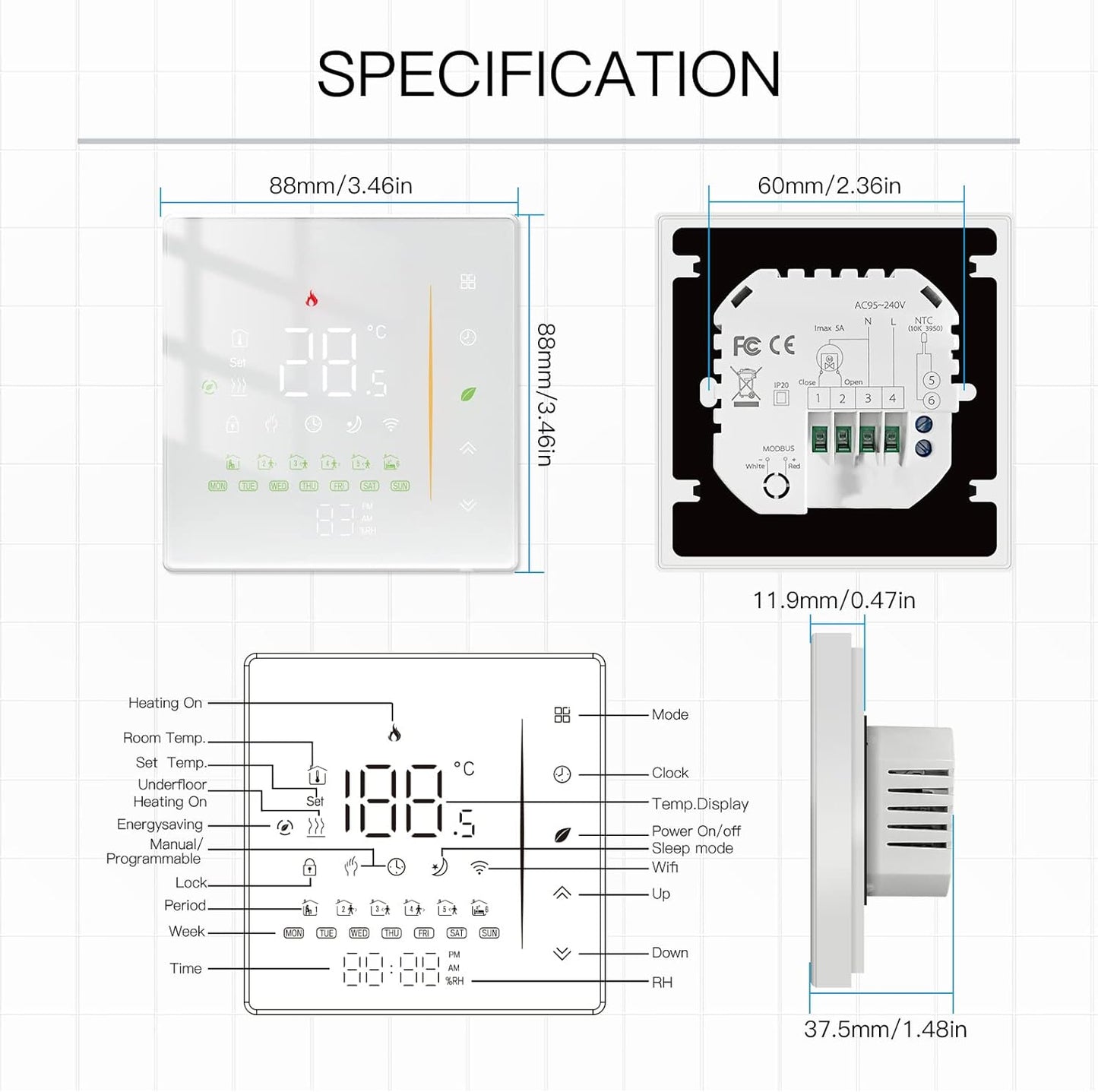 Termostato Intelligente Zigbee Riscaldamento a Pavimento Dell'Acqua,Termostato Della Stanza Della Casa Intelligente Compatibile Alexa/Google Home/Smart Life/Tuya ( Zigbee Hub)