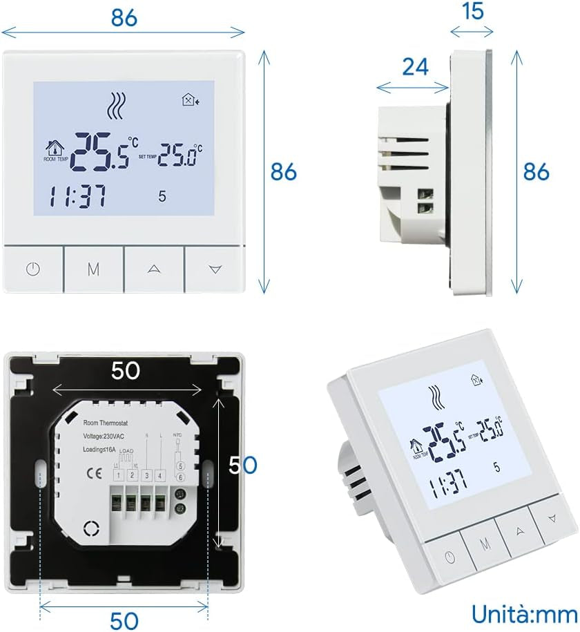 Termostato Smart per Riscaldamento Dell'Acqua,Termostato Ambiente LCD Touchscreen Digitale Programmabile Settimanale Cronotermostato 3A TDS75-WP