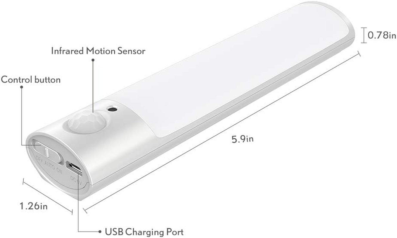 Luce Notturna a LED Con Sensore Di Movimento, Ricaricabile Tramite USB, Funzionamento a Batteria, Con Magnete E Cuscinetto Adesivo 3M, per Interni Camera Da Letto, Armadio, Corridoio, Cucina