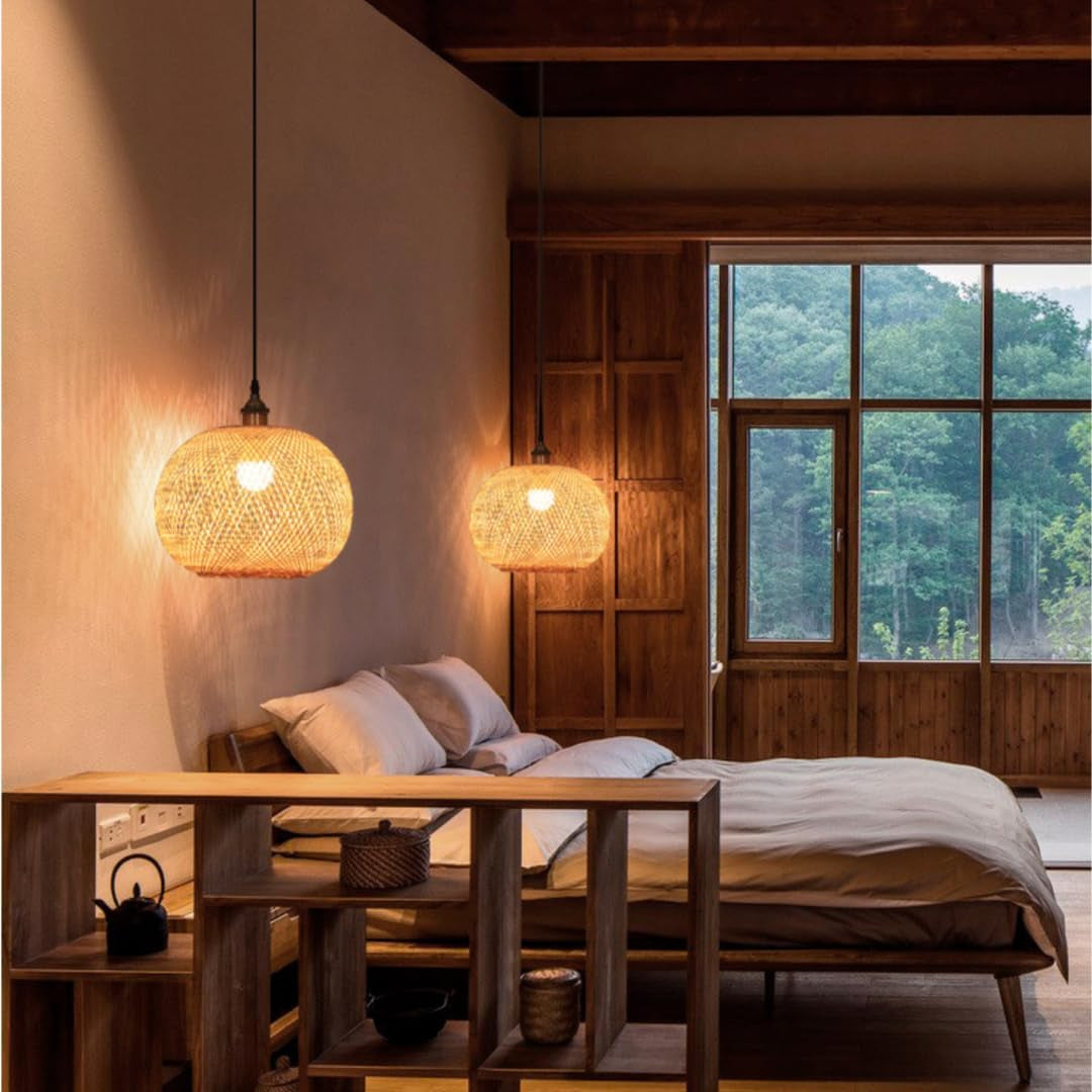 Elegante Lampada a Sospensione in Bambù Fatta a Mano in Stile Sud-Est Asiatico Lanterna Lampadario Lampada Da Soffitto Illuminazione a Soffitto per Ristorante, Soggiorno, Bancone Bar