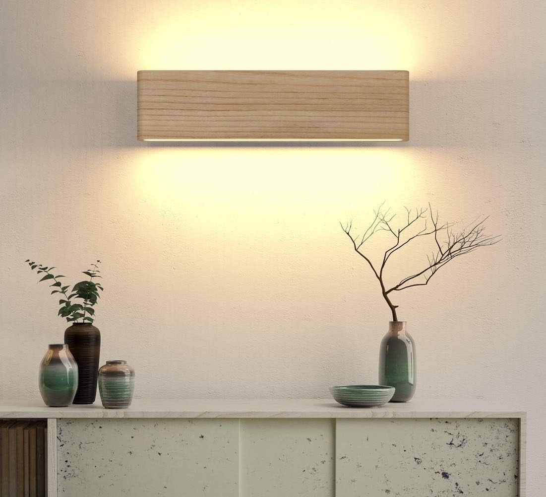 Lampada Da Parete LED Interni Legno Applique Da Parete Su E Giù Lampada a Muro per Soggiorno Camera Da Letto Corridoio Scala Bianco Caldo (32Cm)