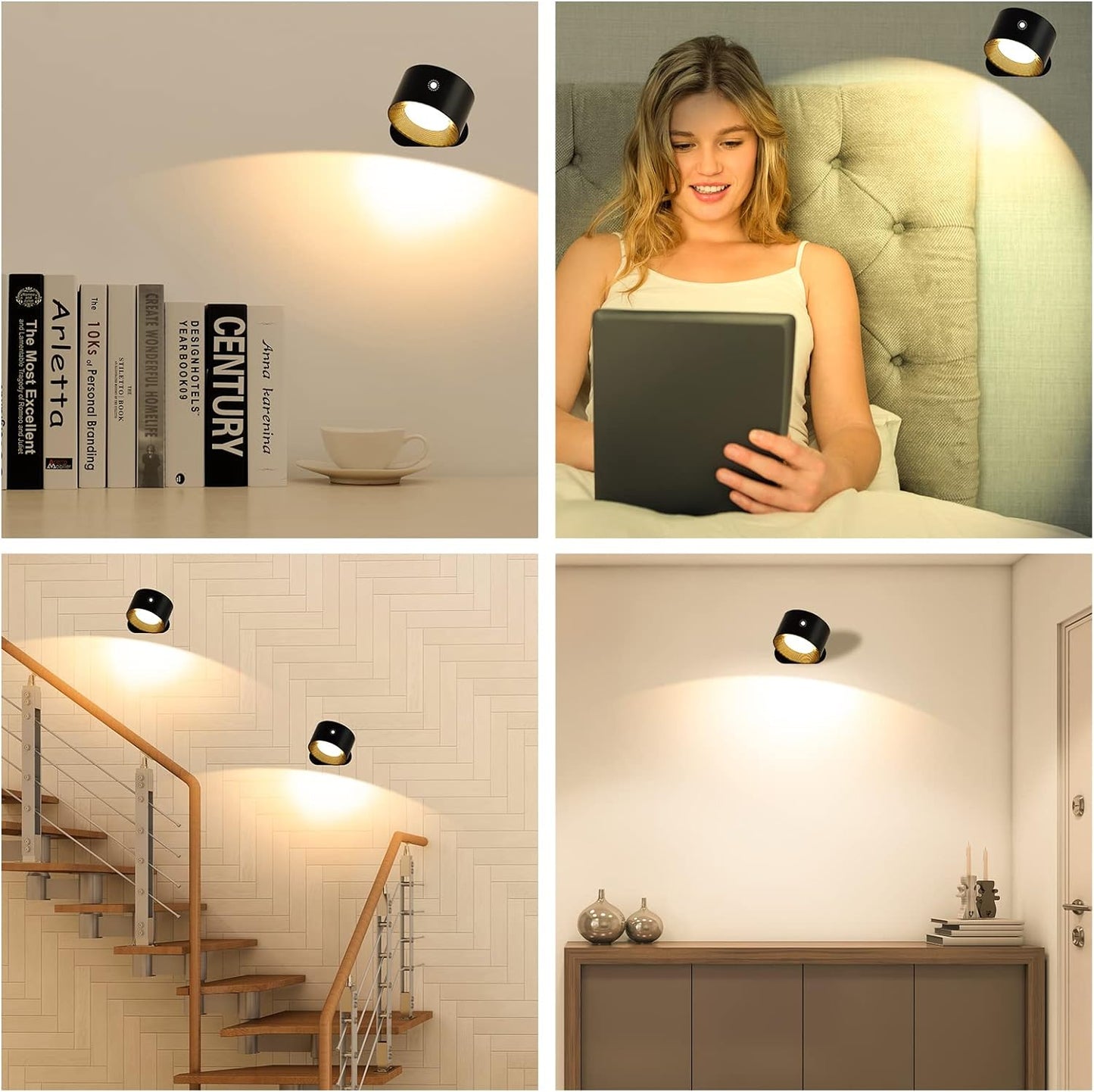 Lampada Da Parete per Interni, Smart, Dimmerabile, Con Batteria, Con Porta Di Ricarica USB, a LED, Controllo Touch, 3 Livelli Di Luminosità, 16 Milioni Di Colori, Girevole a 360°, per Soggiorno