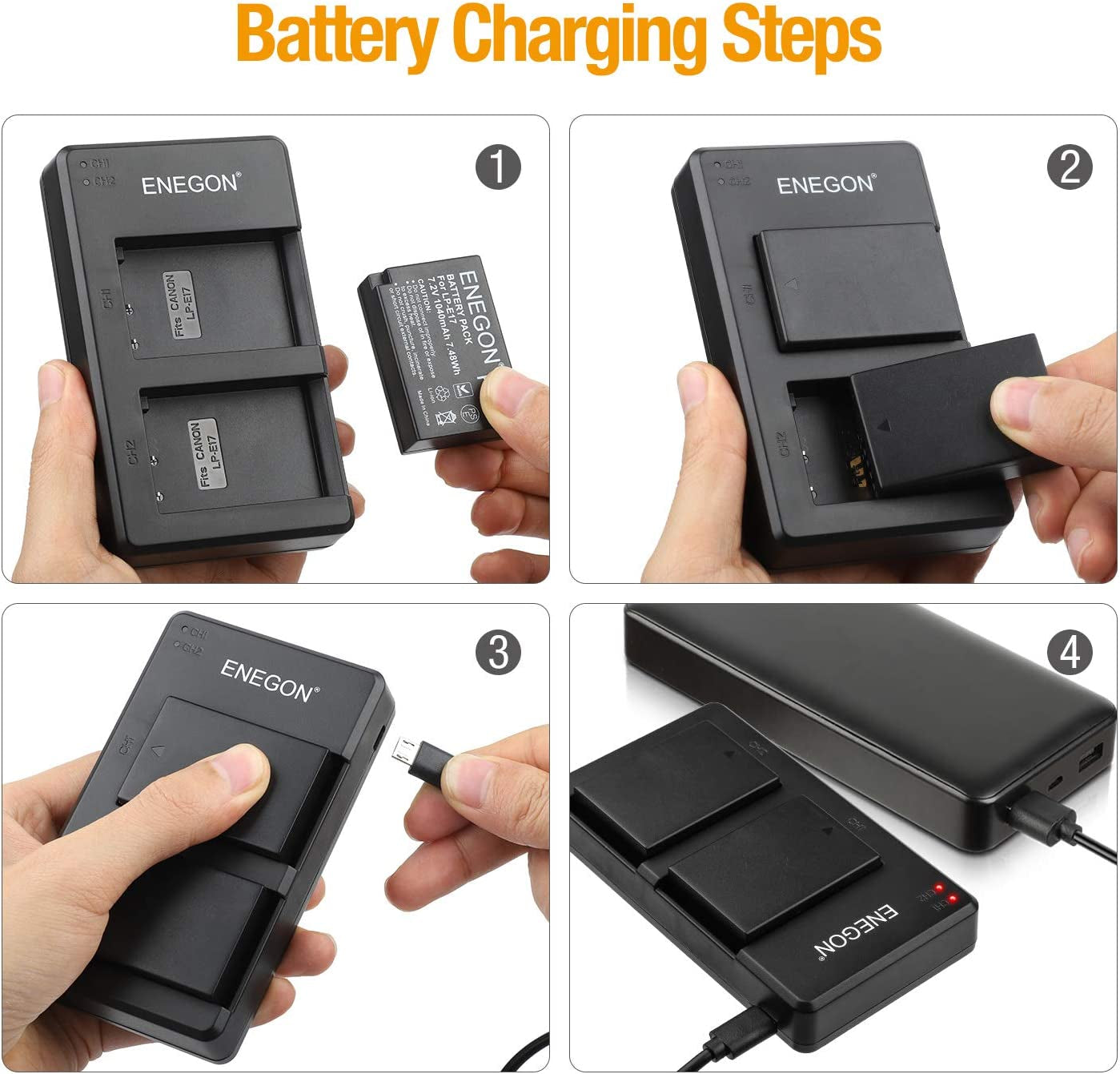 Batteria Fotocamera LP-E17 Da 2 Pezzi 1040Mah Con Doppio Caricatore Micro USB per Canon Rebel SL2, T6I, T6S, T7I, EOS M3, M5, M6, EOS 200D, 250D, 77D, 750D, 760D, 800D, 8000D, Kiss X8I