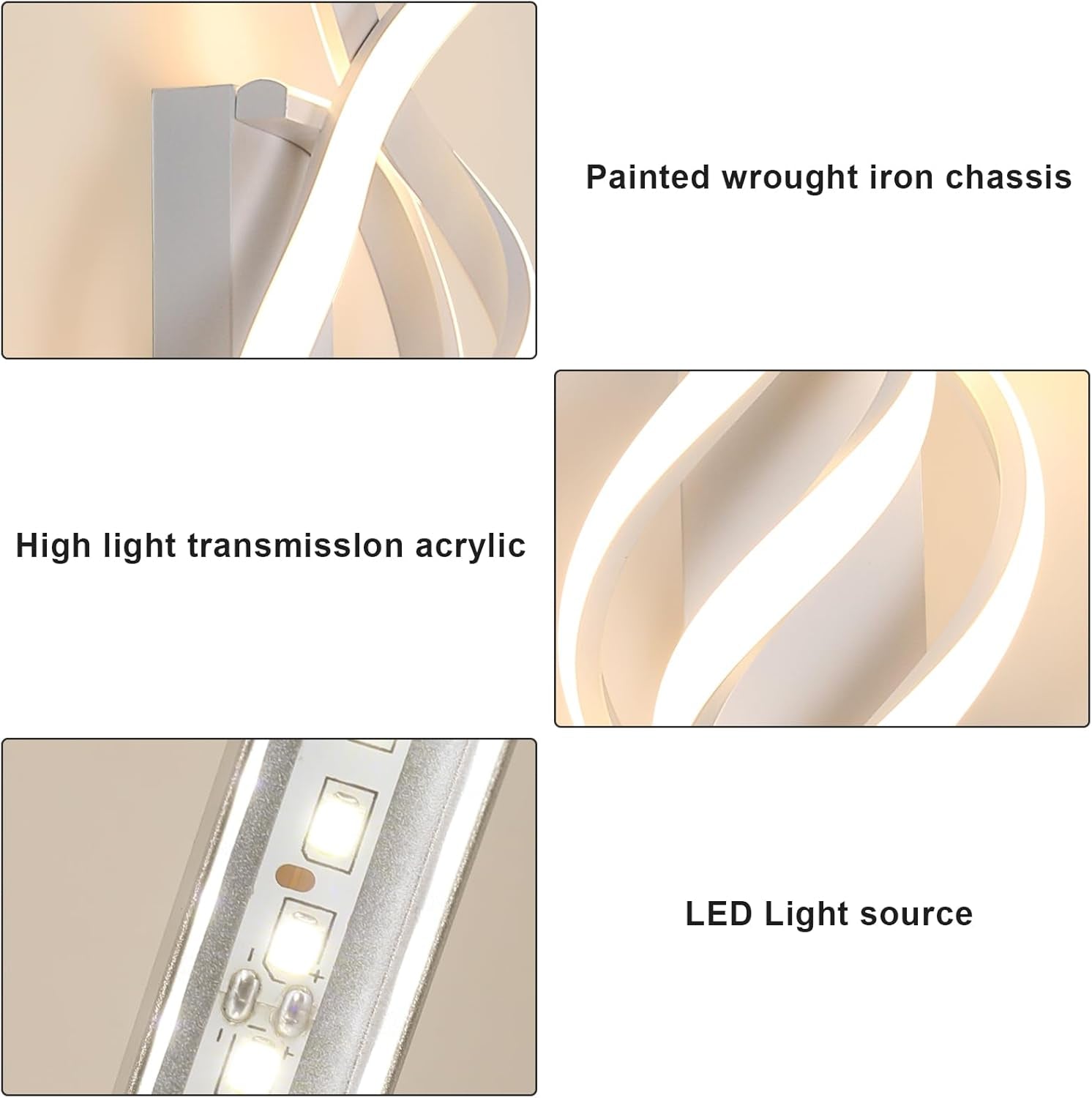 Applique LED Parete Moderne, Lampada Da Parete Interno 22W 2500 LM, Lampada a Muro Design Curvo 3000K Luce Calda per Camera Da Letto Corridoio Soggiorno, Bianco