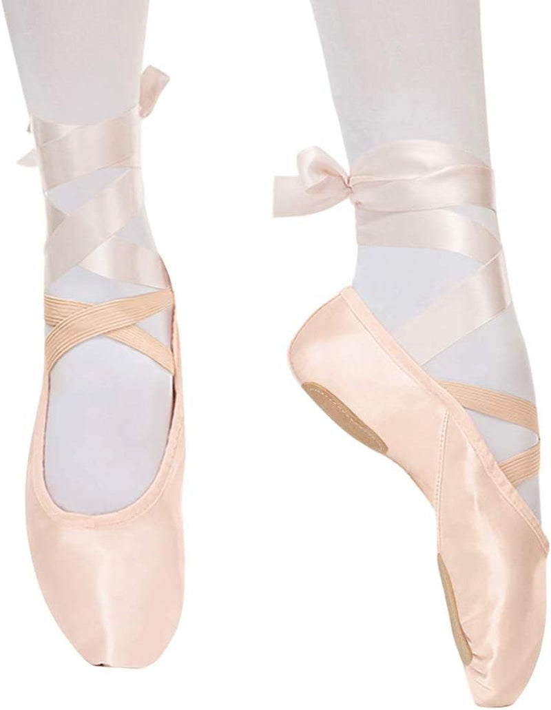 Scarpe Da Danza Classica Raso Scarpetteda Ballo Con Il Nastro Suola Diviso in Pelle Ginnastica Ballo Pantofole per Bambini E Adulti