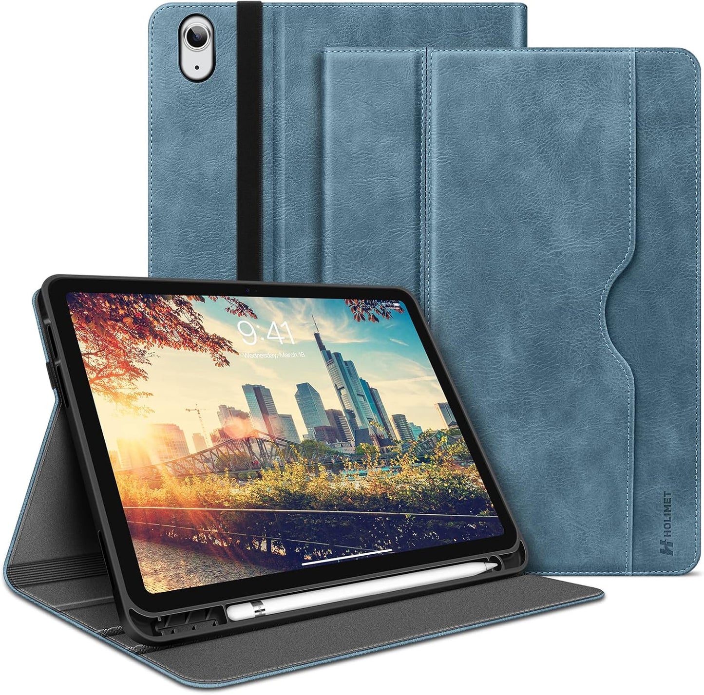 HOLIMET Custodia per Ipad 10 Generazione 2022 Con Portapenne, Ipad 10 Gen 2022, in Pelle PU, Cover Posteriore in TPU, Resistente Agli Urti, Auto Dormire/Guardia per Ipad 10 Generazione, Colore: Blu