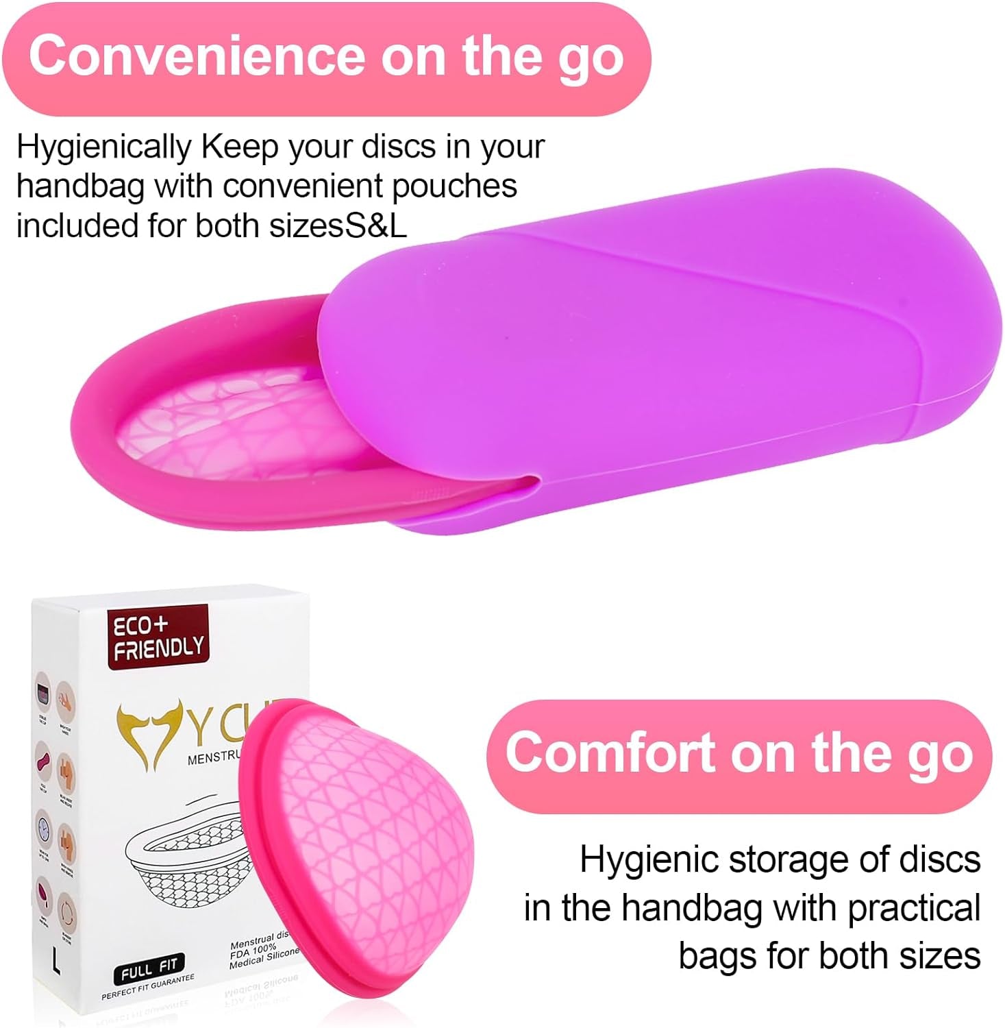 ‎ Disco Mestruale Taglie (S & L) Extra-Sottile Con Design Flat-Fit Menstrual Cup, Morbido Mestruale Coppetta,100% Silicone Di Grado Medico Lavabile Coppette Riutilizzabile Mestruale Disc