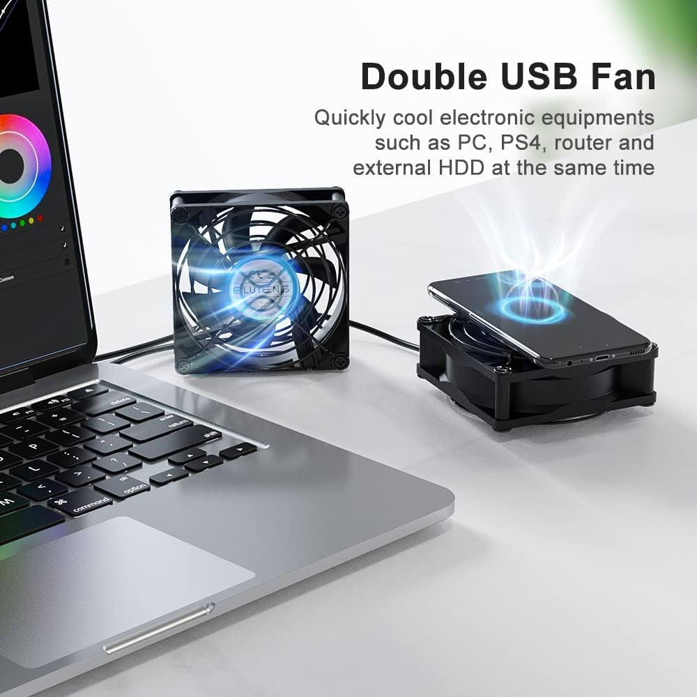 Ventilatore USB 80Mm Dual 5V USB Fan Raffreddamento PC Ventole 2700RPM 32CFM Mini Ventilatore Con Griglie Metalliche per PS4/TV Box/Router/Xbox/Playstation