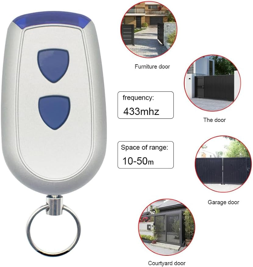 Trasmettitore Portatile 433 Mhz Garage Door Remote Control Compatibile Con EA433 2KS, EA 433 4KS, EA 433 2KM Micro, RCU 433-2, RCU 433-4, T433-4, N00280 Garage Door Opener (Confezione Da 2)