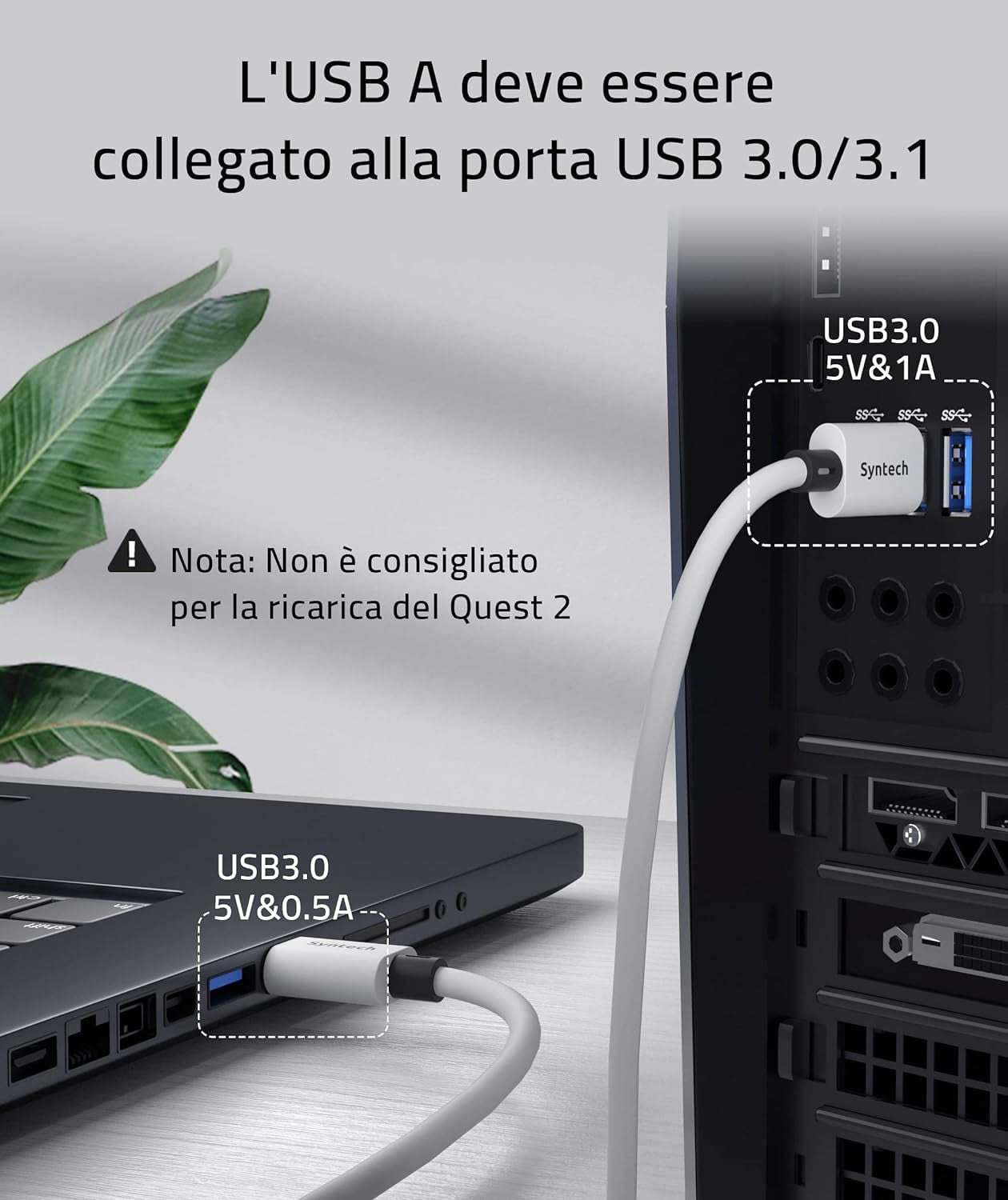 Cavo Link 3M/10 FT Compatibile Con Quest2/Pro E Pico4/Pro Accessori, Trasferimento Dati PC Ad Alta Velocità, Link Cavo USB 3.0 a USB C per Visore VR E PC Da Gioco