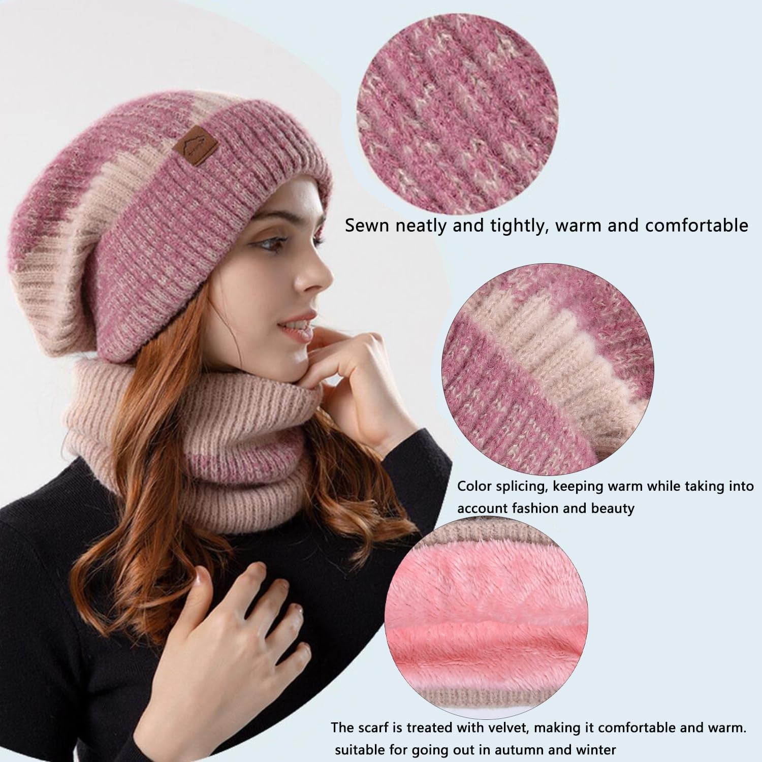 2 En 1 Cappello Donna Invernale Autunno Berretto E Sciarpa Elastico Beanie Scaldacollo in Maglia Berretti Cappelli Da Bici Sci All'Aperto Con Foderato in Pile