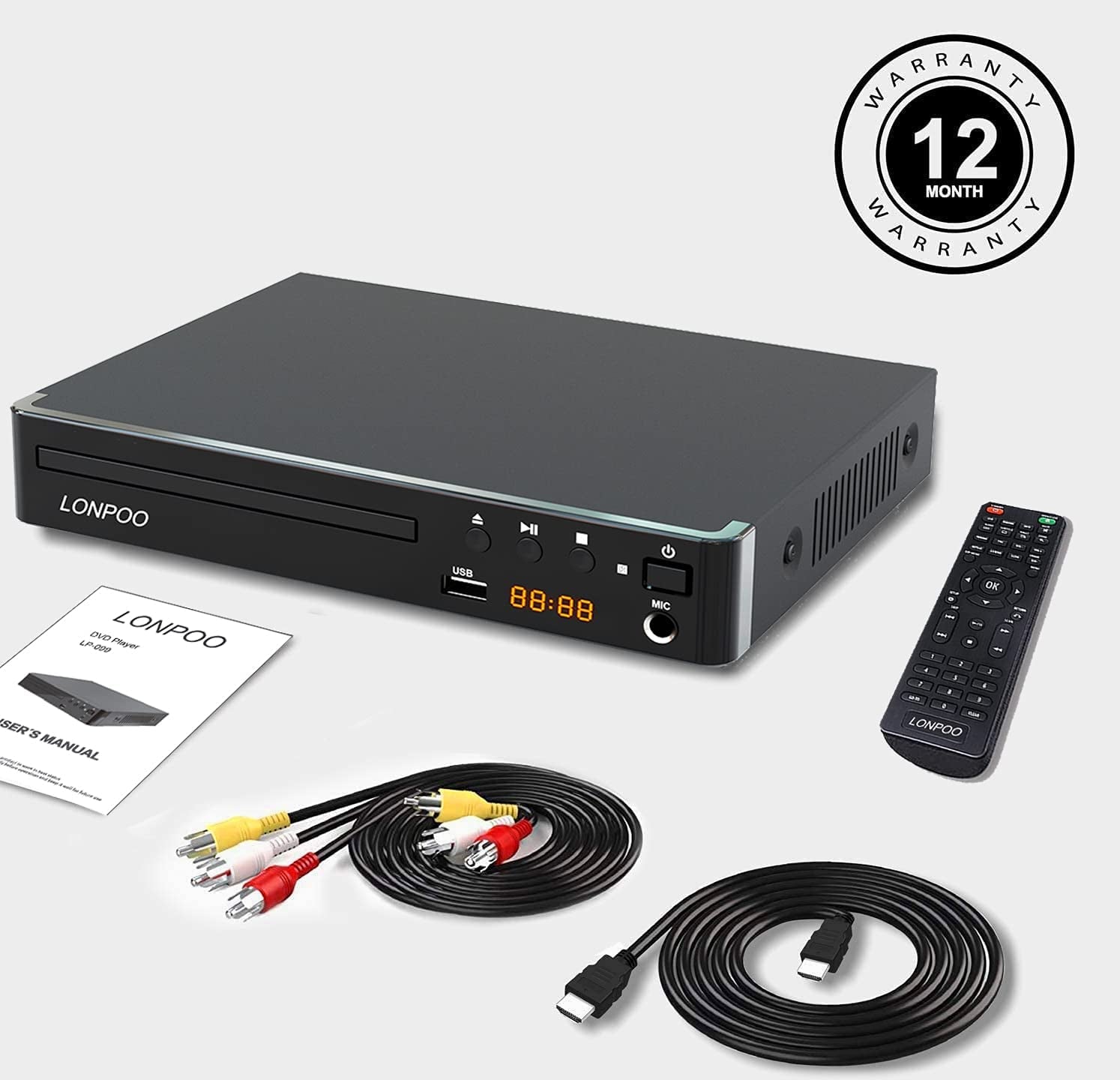 Lettore DVD Compatto per TV (1080P Upscaling Con Uscita Hdmi/Coxical/Av, Porta Ingresso USB E MIC, Multi-Regione Libera, Cavo HDMI E AV Incluso) (LP-099)