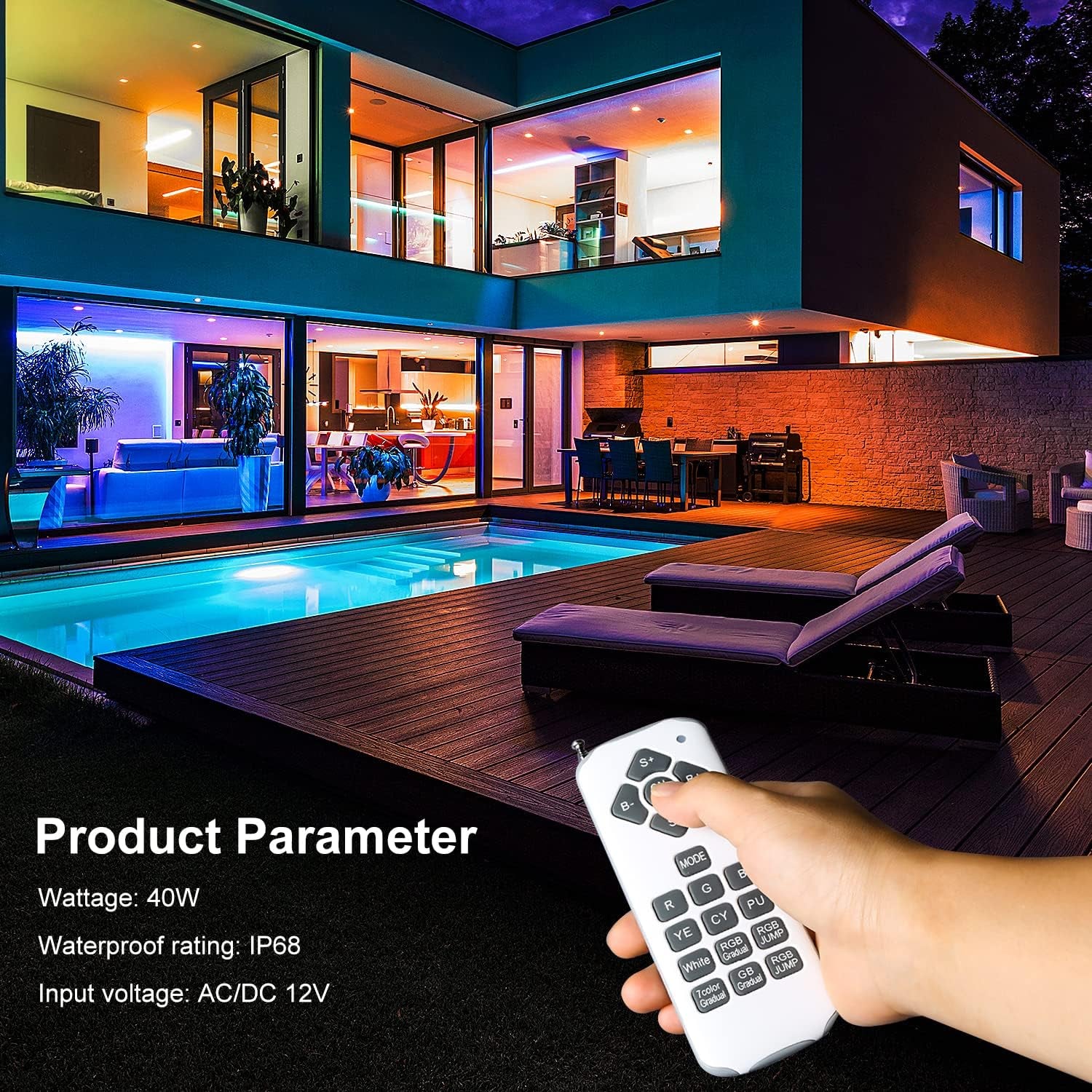40W Luce per Piscina PAR56 RGB Illuminazione a LED per Piscina Impermeabile IP68 Faretto per Piscina 12V DC/AC Luci Subacquee Con 7 Colori Regolabili 12 Modalità Di Illuminazione