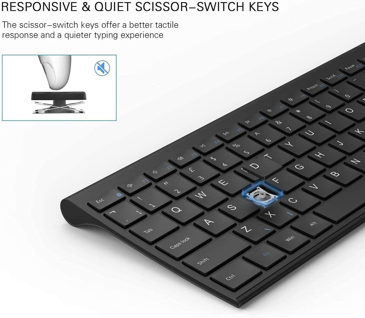 Tastiera E Mouse Senza Fili per Windows,Combo Ricaricabile, Ricevitore USB, Tasti Multimediali, Silenziosi, Ultra-Fin, Disposizione AZERTY Francese Nero