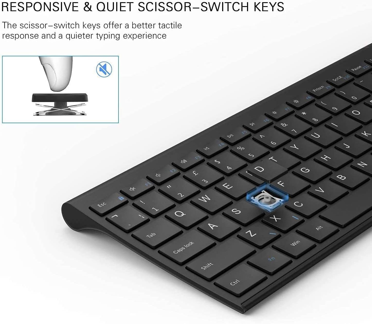 Tastiera E Mouse Senza Fili per Windows,Combo Ricaricabile, Ricevitore USB, Tasti Multimediali, Silenziosi, Ultra-Fin, Disposizione AZERTY Francese Nero