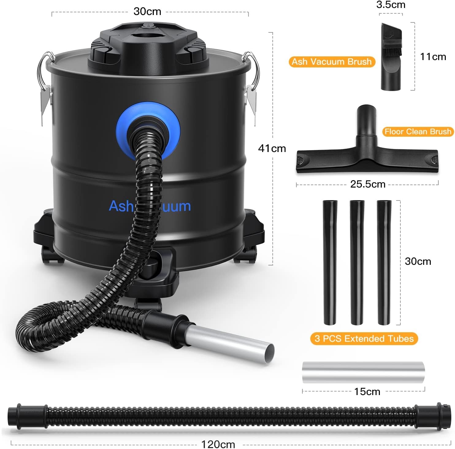 Aspiracenere, Aspiracenere Multifunzione 20Kpa 20L, Doppio Sistema Di Filtrazione Con Filtro Hepa E Prefiltro per Camino, Barbecue, Stufe, Griglie, Bracieri, Bruciatori Di Legna, Caminetti - 1200W