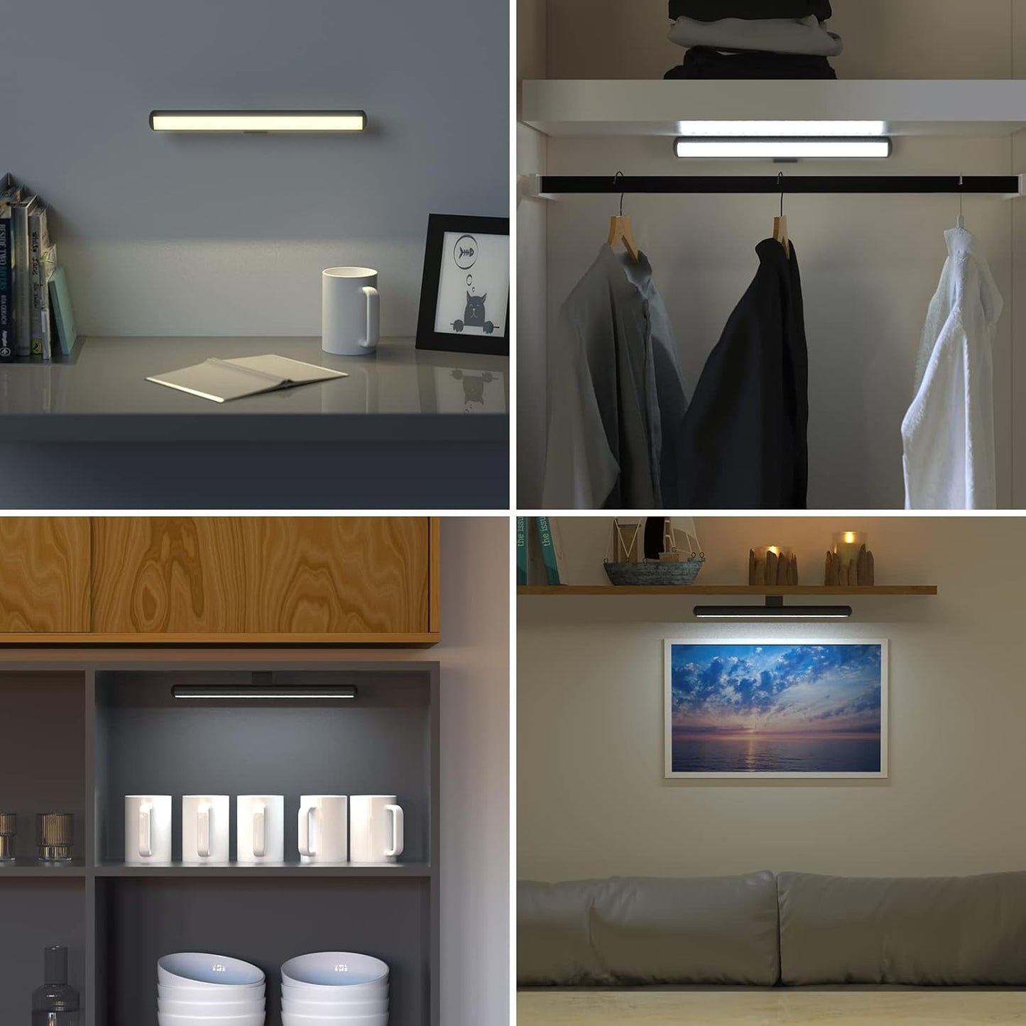 Lampada per Quadri Wireless Ricaricabile, 2 in 1 Luce per Pittura Con Telecomando, 300LM Batteria Luci Da Esposizione Dimmer, 3 Modalità Luce Da Parete Magnetica per Opere Darte (Black-40Cm)