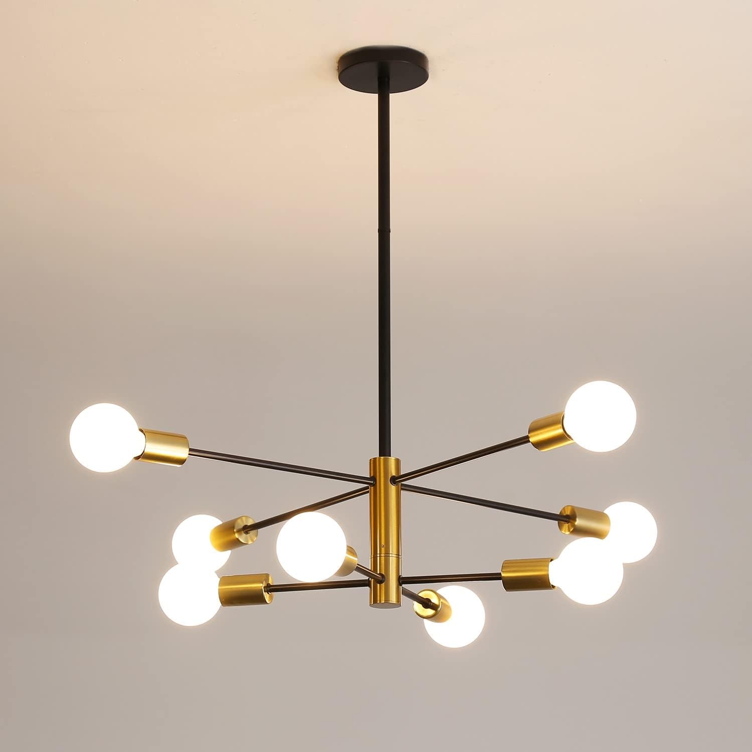 Lampadario Vintage, Lampada a Sospensione Industriale Neri/Oro, 8-Luci E27 Angolo Regolabile Di 360° Lampadario Soggiorno Camera Da Letto Sala Da Pranzo, Dia73Cm (Lampadine Non Incluse)