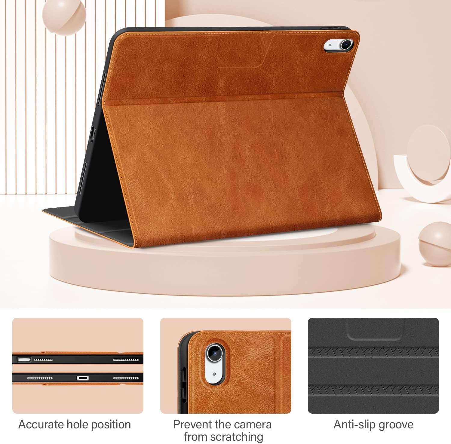 Custodia per Ipad 10A Generazione 10.9 Pollici, Ipad 10,9 Pollici in Pelle PU Con Tasca Interna/Portapenne Apple E Funzione Auto Sonno/Sveglia (Marrone)