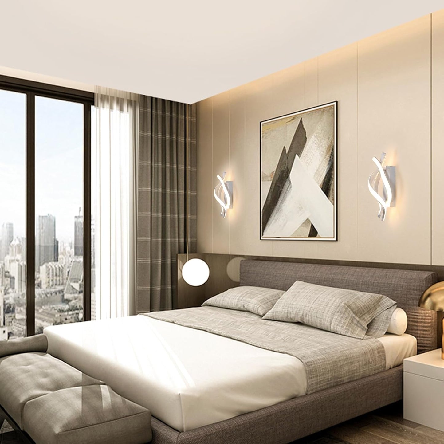 Applique LED Parete Moderne, Lampada Da Parete Interno 22W 2500 LM, Lampada a Muro Design Curvo 3000K Luce Calda per Camera Da Letto Corridoio Soggiorno, Bianco