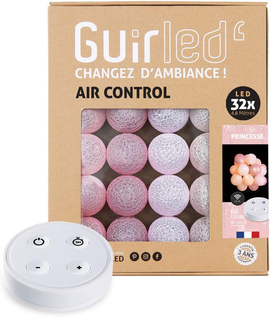 Ghirlanda Luminoso a LED per Batuffoli Di Cotone USB - Telecomando Wireless - Luce Notturna per Bambini 2H - Adattatore Doppio USB 2A Incluso - 4 Intensità - 32 Sfere 4,8 M - Principessa