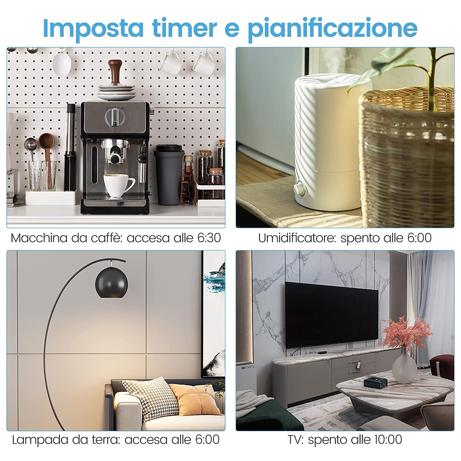 Presa Smart Mini,  Presa Wifi(Schuko) Compatibile Con Alexa, Google Home, Presa Intelligente Con Monitoraggio Energia, Presa Temporizzata, Controllo Remoto, 10A 2300W, 4 Pezzi