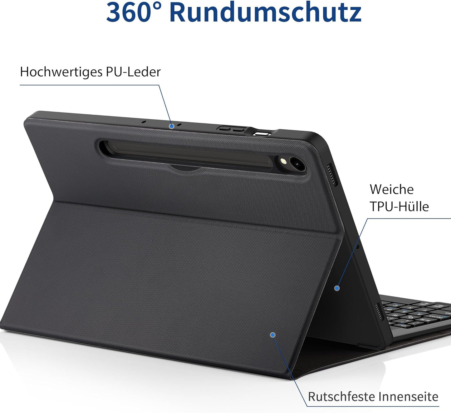 Custodia per Tastiera Compatibile Con Samsung Galaxy Tab S9 FE 10.9 Pollici/S9 2023 11 Pollici Con Pellicola Protettiva, [QWERTZ Deutsches], Custodia Rimovibile per Tastiera Con Supporto Per