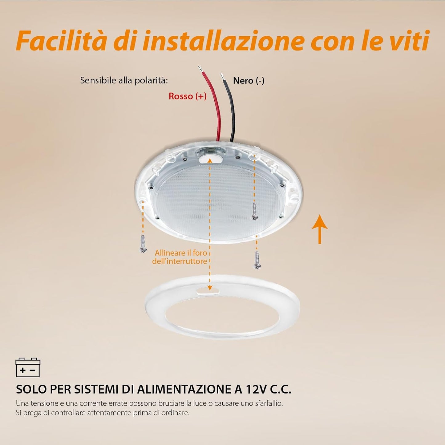 Plafoniera LED Soffitto 12V Camper Barca Caravan Illuminazione Interna Dimmer Continuo IP44 Bianco Caldo