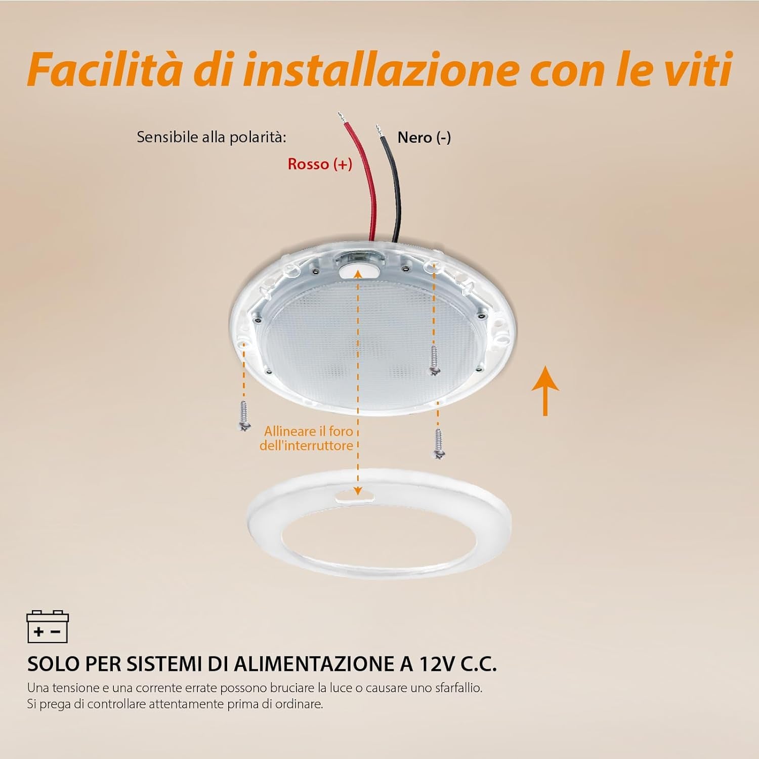 Plafoniera LED Soffitto 12V Camper Barca Caravan Illuminazione Interna Dimmer Continuo IP44 Bianco Caldo