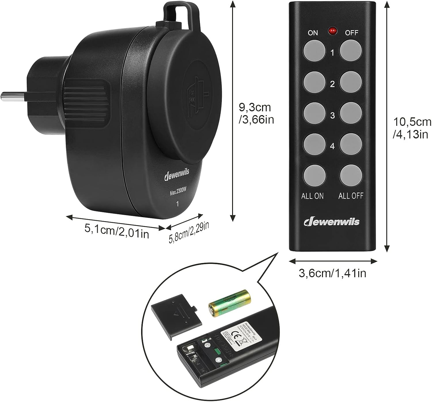 Prese Radio Con Telecomando, per Decorazioni Festive, IP44, Set Di 4 Prese Radio E 1 Telecomando, 2300 W, Portata 30 M, Certificazione CE E TÜV