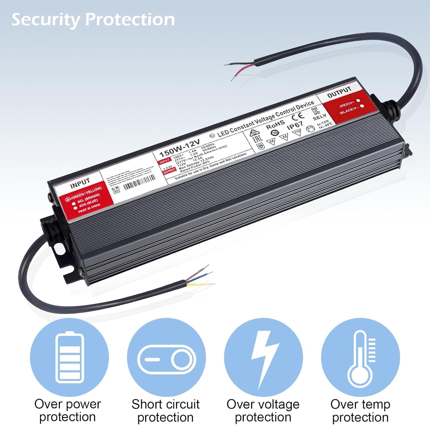 Trasformatore LED 12V 150W IP67 Impermeabile Alimentatore LED Driver 12.5A Slim Transformer AC 220V a DC 12V LED Netzteil Interruttore Adattatore,Trasformatori Tensione Costante Bassa Tensione