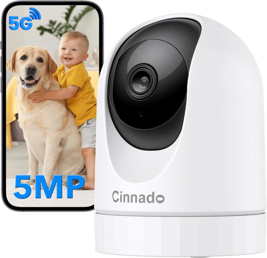 Cinndo 5MP Telecamera Wifi Interno - 5G/2.4Ghz Videocamera Sorveglianza Interno Wi-Fi per Baby Con Visione Notturna, Supporta Tracciamento Del Movimento, Compatibile Con Alexa