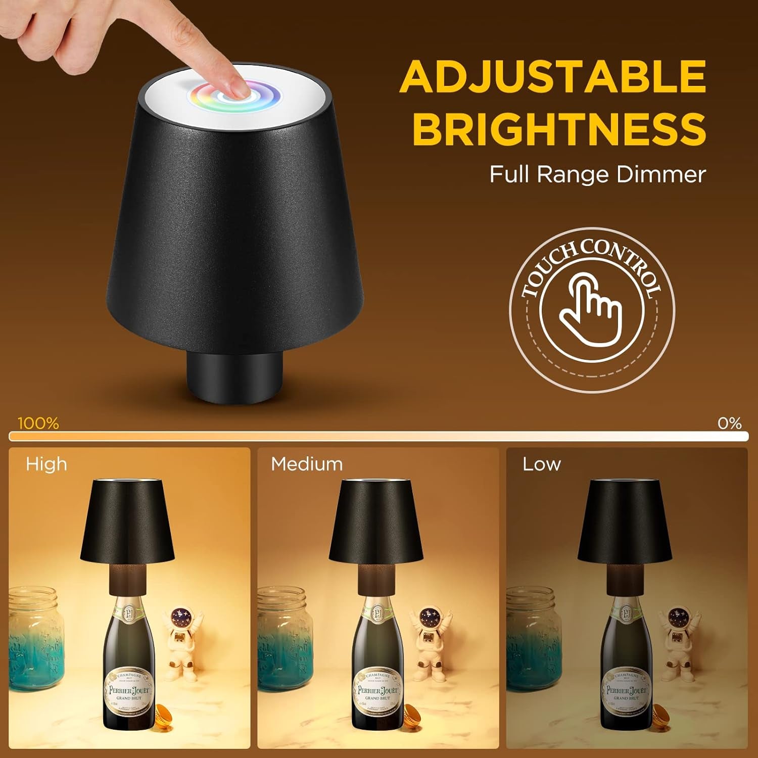 Lampada Da Tavolo a LED Senza Fili, Ricaricabile, Con Batteria Da 5200 Mah, 3000 K, RGB Dimmerabile, Portatile, IP54, Impermeabile, per Interni Ed Esterni, Ristorante Bar