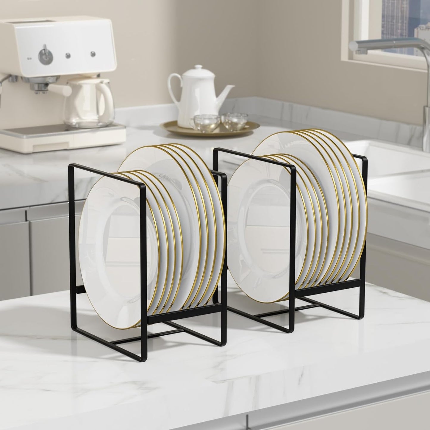 Porta Piatti Organizer per Piatti, Confezione Da 2, Rack Verticale per Scolapiatti in Metallo, per Bancone Della Cucina, 16,3 X 11,4 X 20,1 Cm, Nero