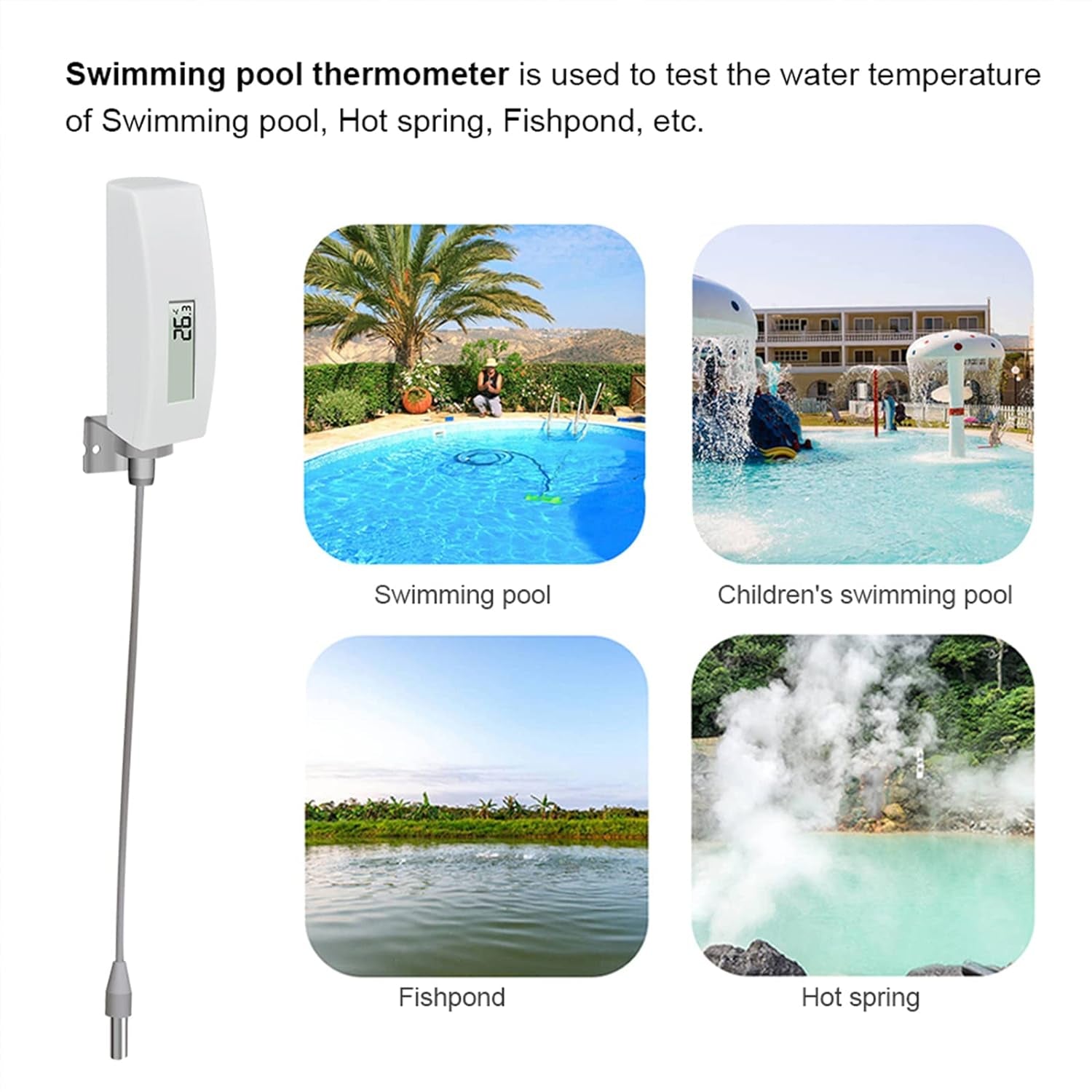 Termometro per Piscina, Sensore Di Temperatura Dell'Acqua Digitale Impermeabile Con Display LCD, Sensore Da 10 Piedi per Piscina, Vasca Idromassaggio, Spa, Acqua Del Bagno, Laghetto WN34
