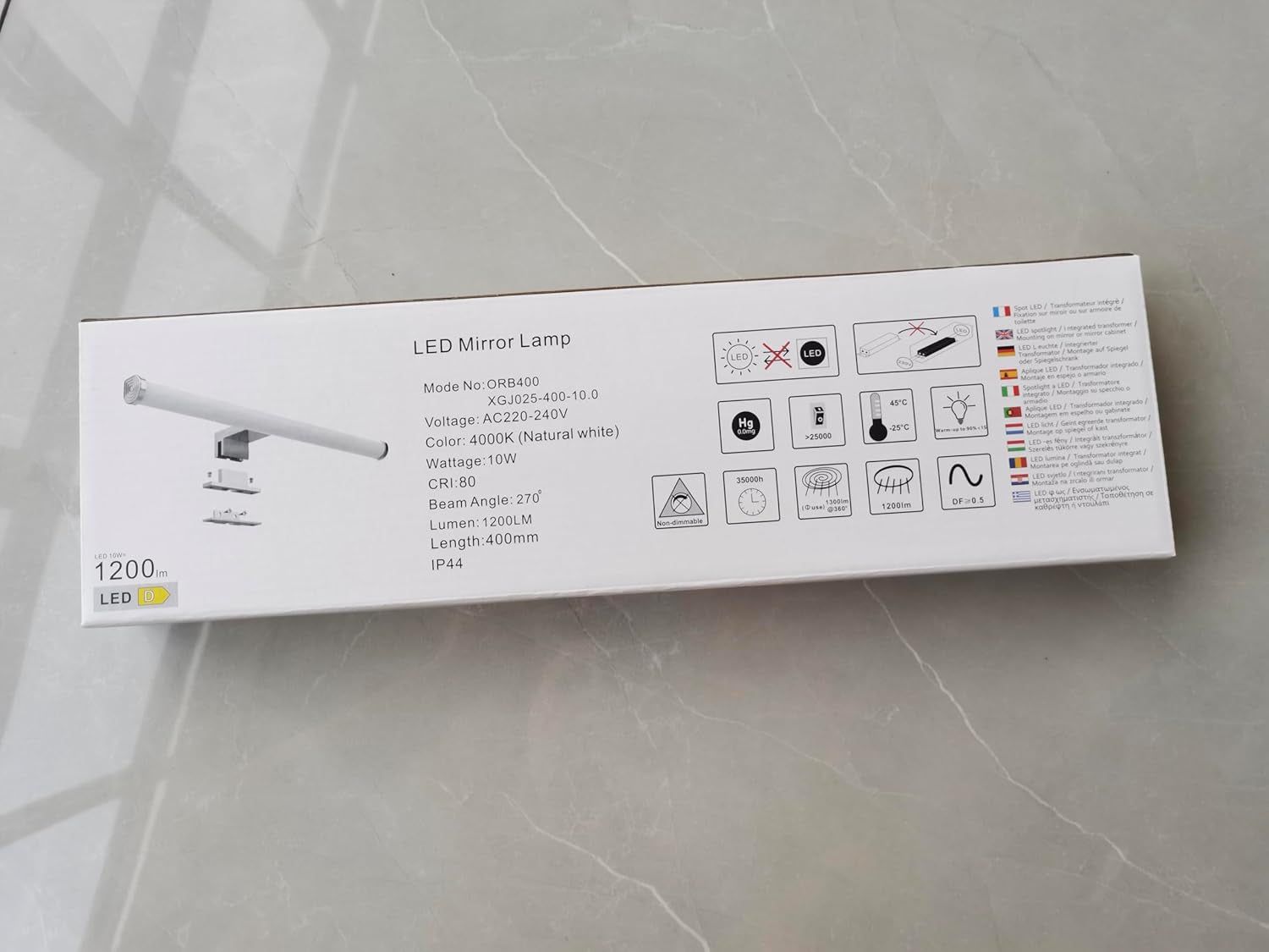 Lampada Da Specchio a LED 40Cm 10W 1200Lm,Luce Specchio Bagno Super Luminosa Bianca Neutra 4000K,Impermeabile Ip44,Applique Specchio Bagno No Strobo 230V,Classe Ii(Senza Interruttore)